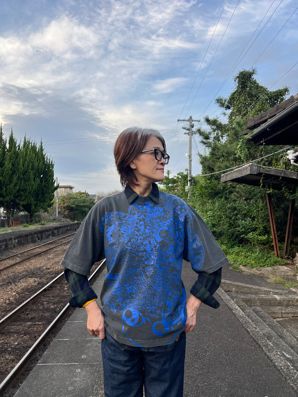 脳内お花畑アフロちゃん！Tシャツ【BLUE】